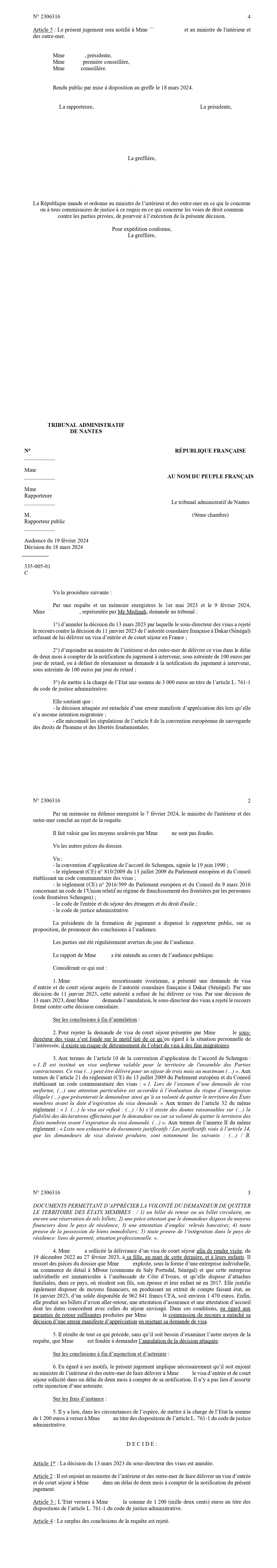 Jugement du 18 mars 2023 (Visa Schengen)