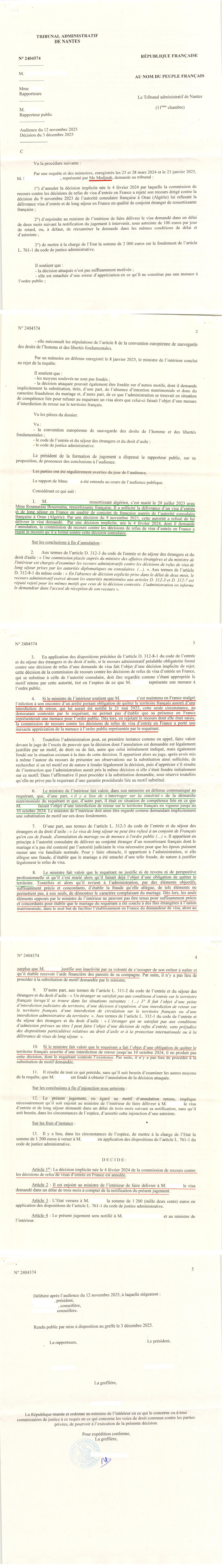 Visa de long séjour sollicité en qualité de conjoi